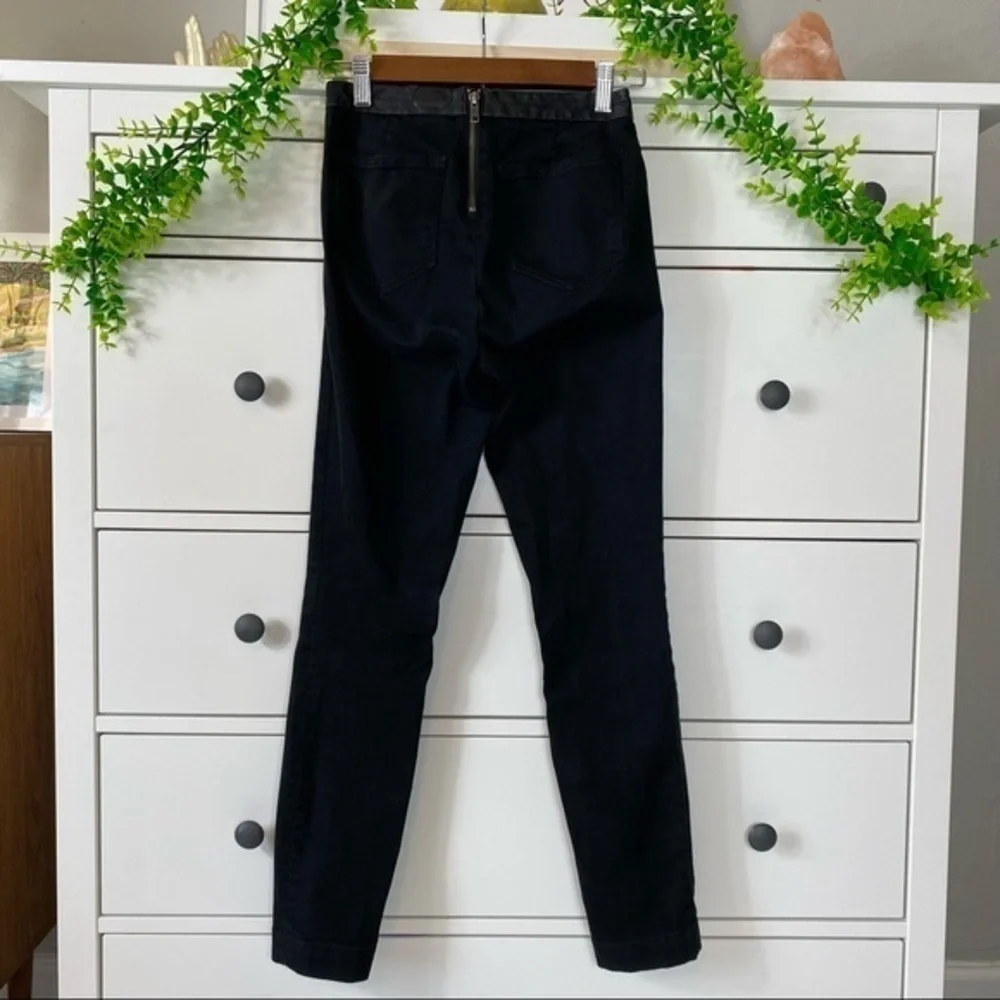 J. Crew Dannie Black High Waisted Leather Trim Waist Skinny Stretch Ankle Pants
